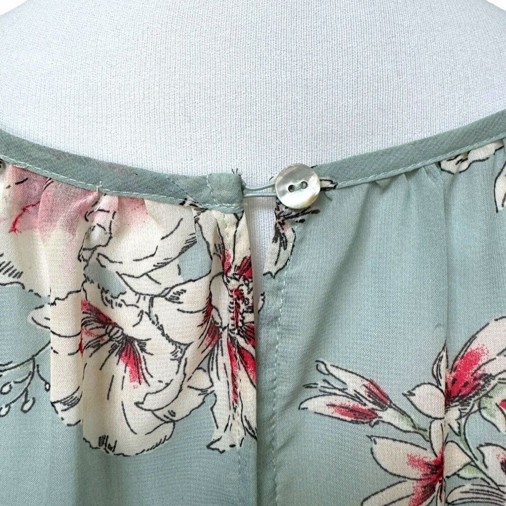 Louna Womens A Line Blouson Dress Blue Floral Long Sleeve Button Smocked Large - Picture 6 of 8